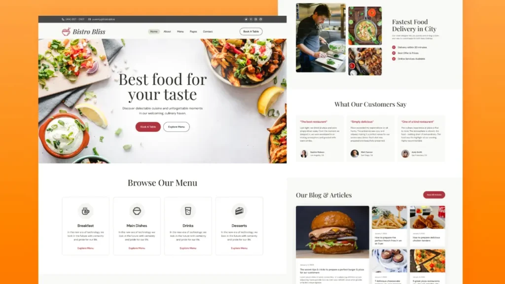 food and restaurant website design