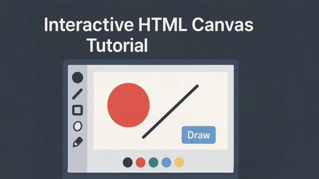 Interactive HTML Canvas tutorial showing drawing app interface.