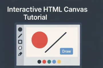 Interactive HTML Canvas tutorial showing drawing app interface.