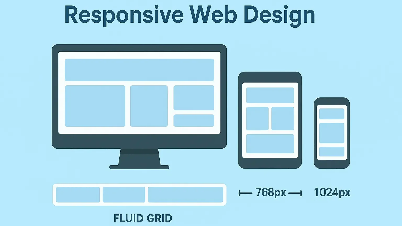 Responsive Web Design 101 diagram showing breakpoints and fluid grid
