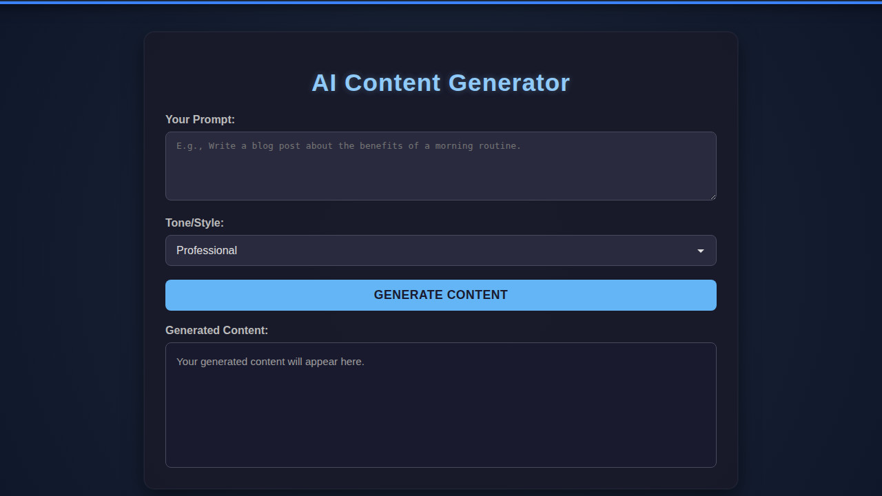 AI Generator UI: HTML, CSS & JS Content Creator