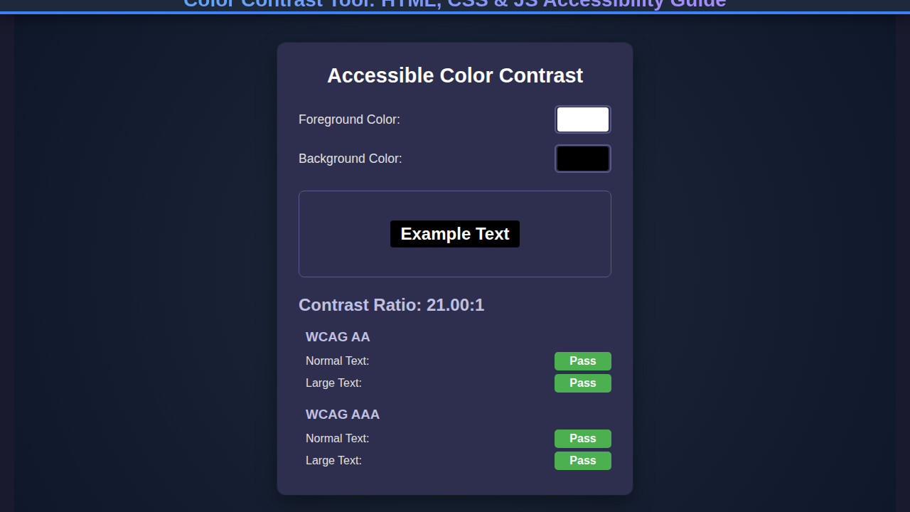 Color Contrast Tool: HTML, CSS & JS Accessibility Guide