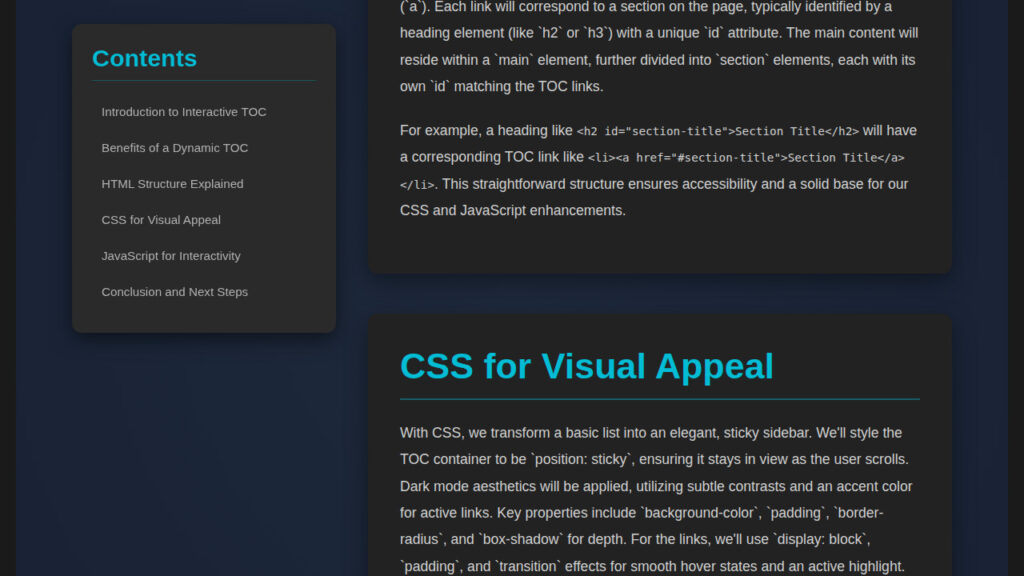 Interactive TOC: HTML, CSS & JS Table of Contents