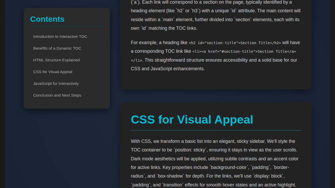 Interactive TOC: HTML, CSS & JS Table of Contents