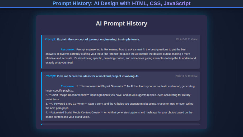 Prompt History: AI Design with HTML, CSS, JavaScript