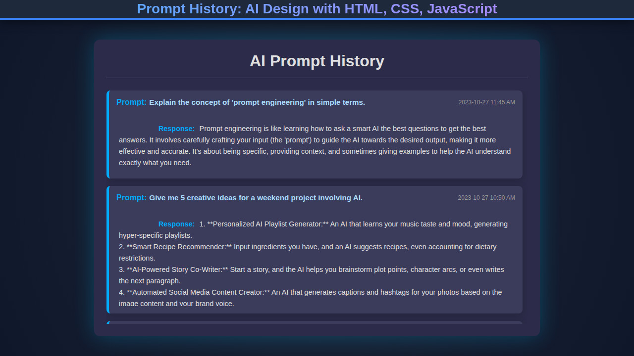 Prompt History: AI Design with HTML, CSS, JavaScript