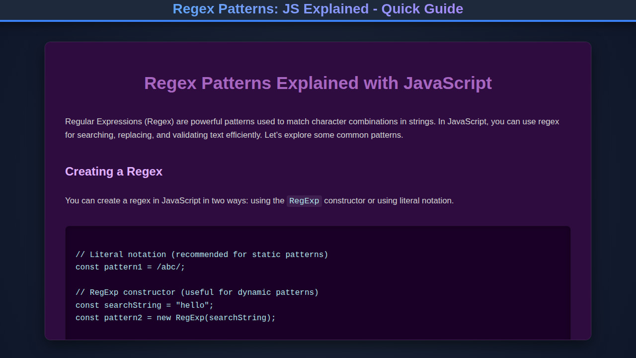 Regex Patterns: JS Explained - Quick Guide