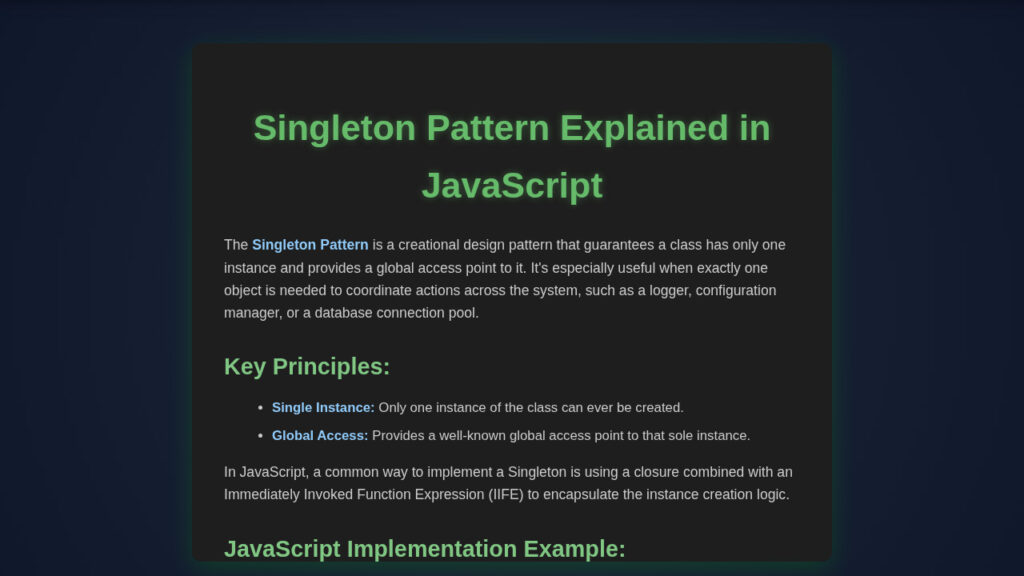 Singleton Pattern Explained in JavaScript