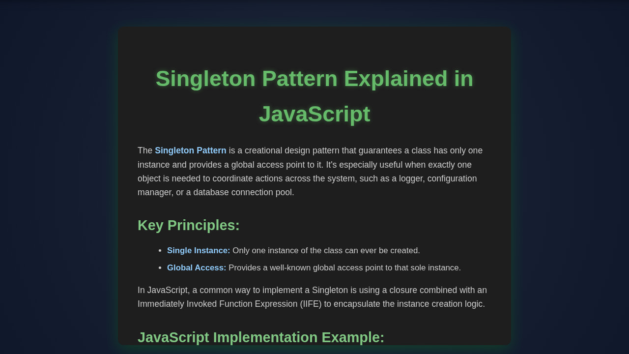 Singleton Pattern Explained in JavaScript