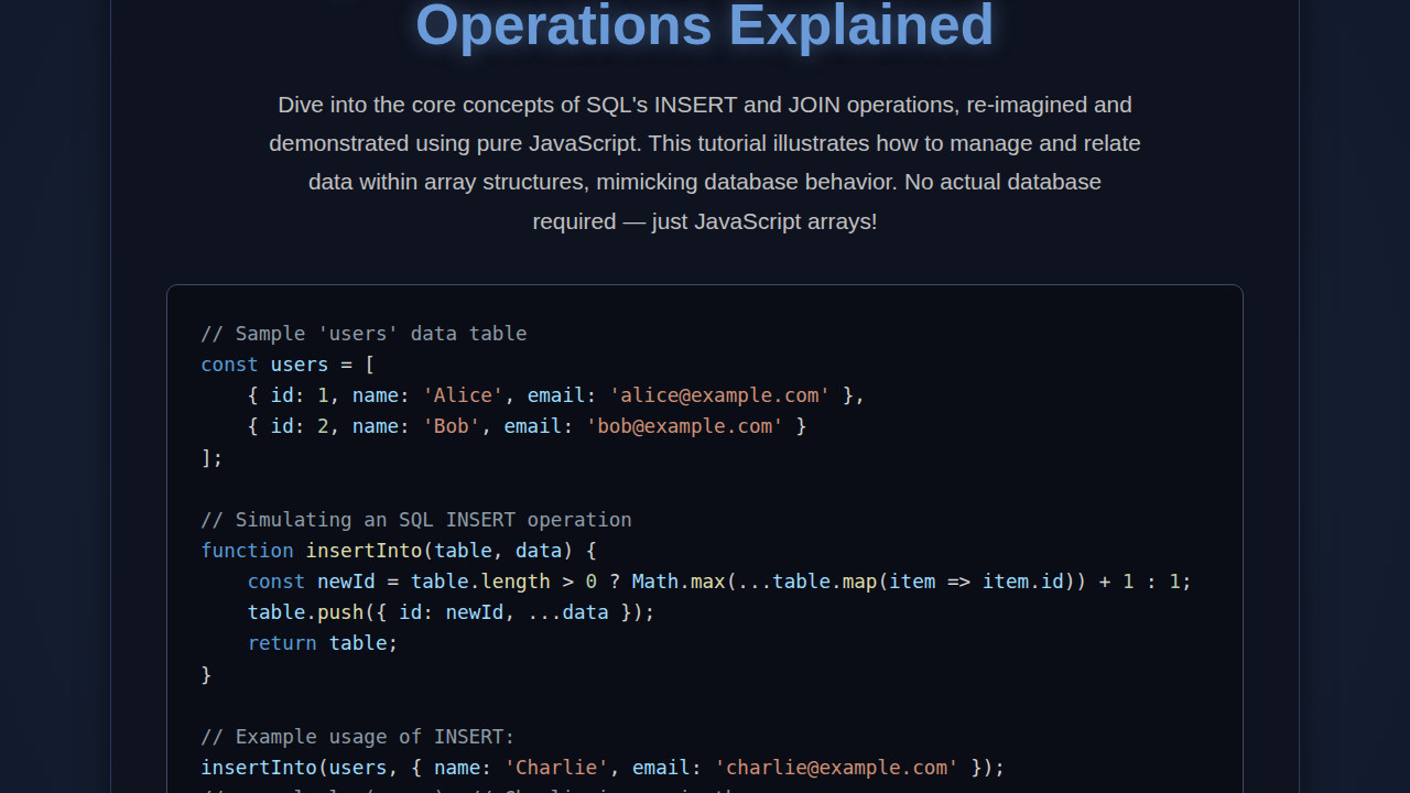 SQL JavaScript: INSERT & JOIN Operations Explained