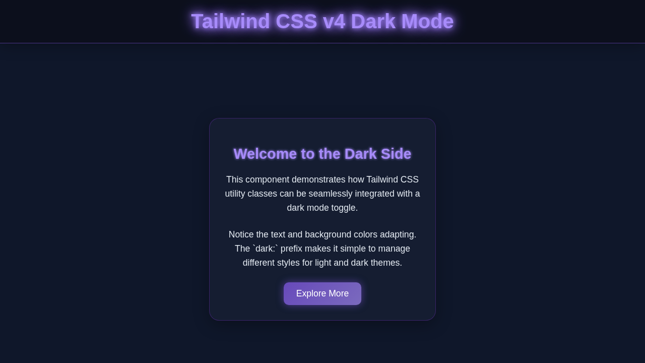 Tailwind Dark Mode Toggle with HTML & CSS for v4