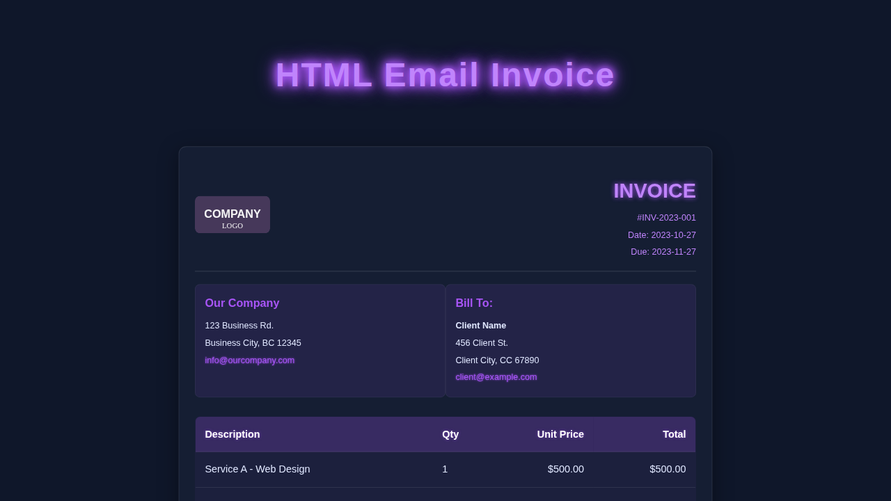 HTML Email Invoice: Responsive Design with Pure HTML & CSS