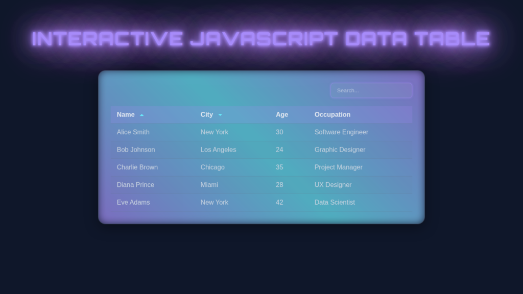 Interactive Data Table with Vanilla JS, HTML, and CSS