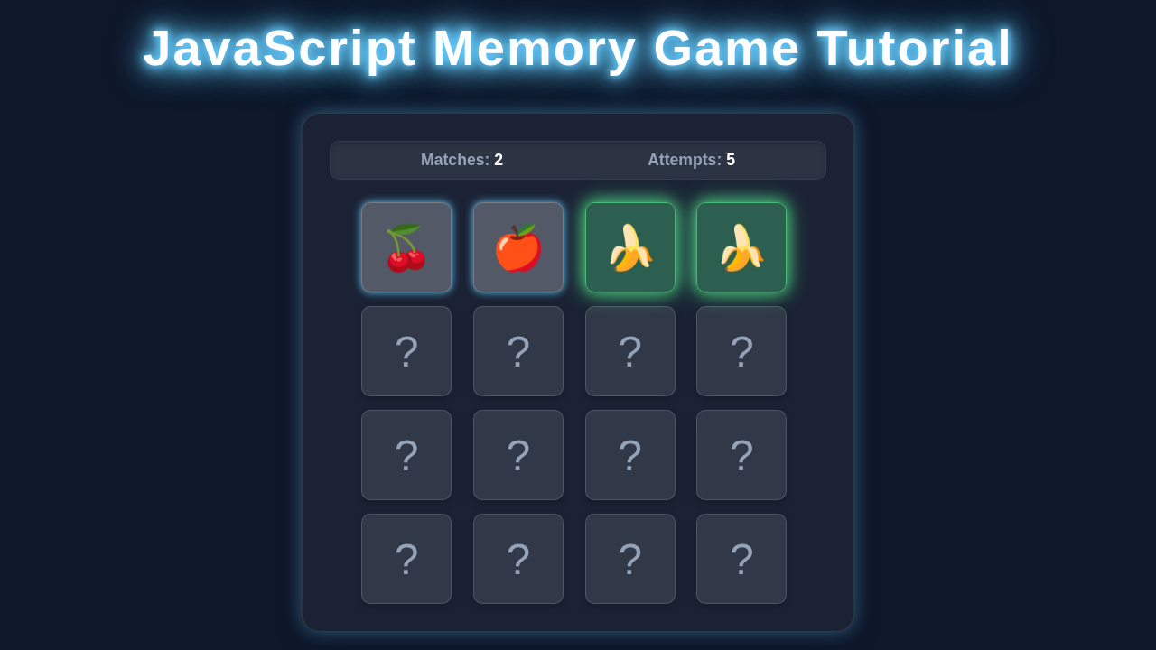 Memory Game JavaScript: HTML, CSS, & Vanilla JS Tutorial