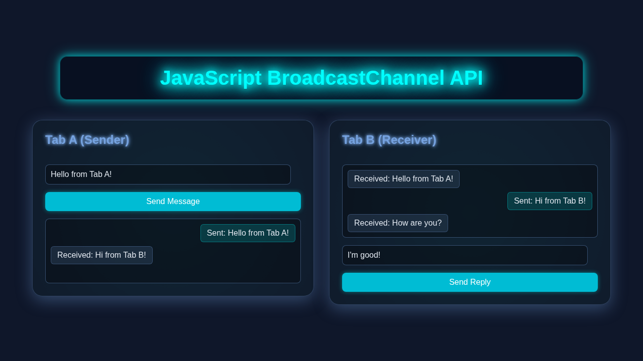 JavaScript BroadcastChannel API: Cross-Tab Communication (HTML, CSS, JS)