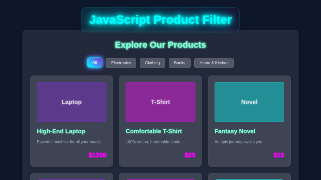 JavaScript Product Filter: Dynamic Filtering with HTML, CSS, JS