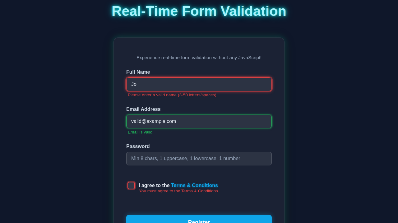 Real-Time Form Validation with HTML & CSS Only - No JavaScript