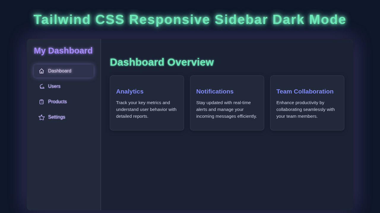 Responsive Sidebar Dark Mode in HTML & Tailwind CSS
